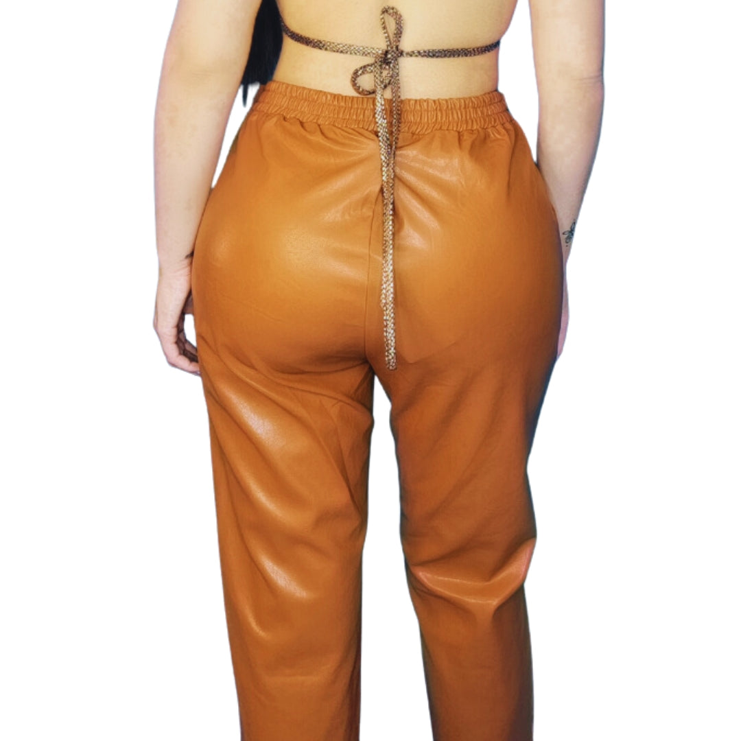 Nina Adjustable-Waist Faux Leather Capris