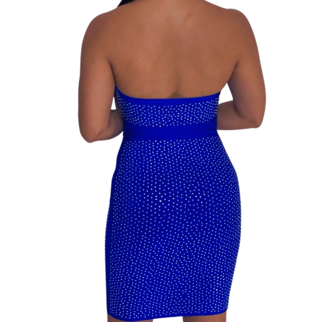 Blue Sparkling Blue Two-Piece Halter Top and Skirt Set