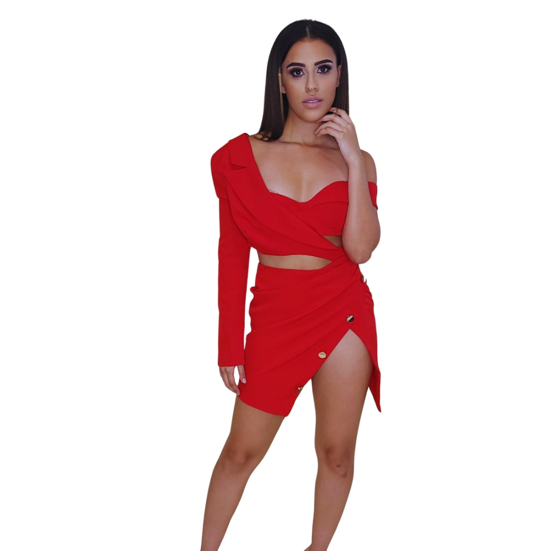 Ornella Impression Asymmetric One-Shoulder Red Mini Dress