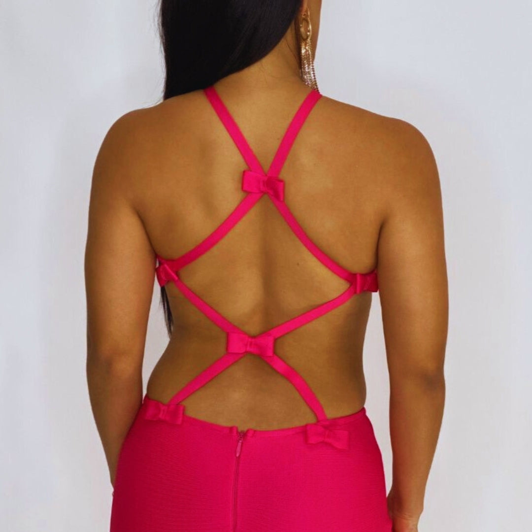 Exotic Fuchsia Bold Cut-Out Halter Mini Dress