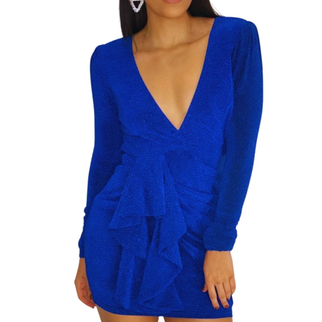 Royal blue mini dress
Long-sleeve deep V-neck dress
Ruffled mini dress for events
Glitter evening dress
Blue cocktail party dress
Elegant royal blue dress
Holiday mini dress
Women's sparkling evening dress
Long-sleeve formal dress
Trendy V-neck dresses
Mini vestido azul real
Vestido con escote profundo
Vestido corto con volantes
Vestido brillante para la noche
Vestido azul para fiestas
Vestido elegante azul real
Mini vestido para Navidad
Vestido brillante de mujer
Vestido formal de manga larga
Vestidos con 