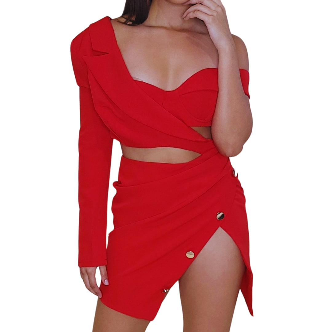 Ornella Impression Asymmetric One-Shoulder Red Mini Dress