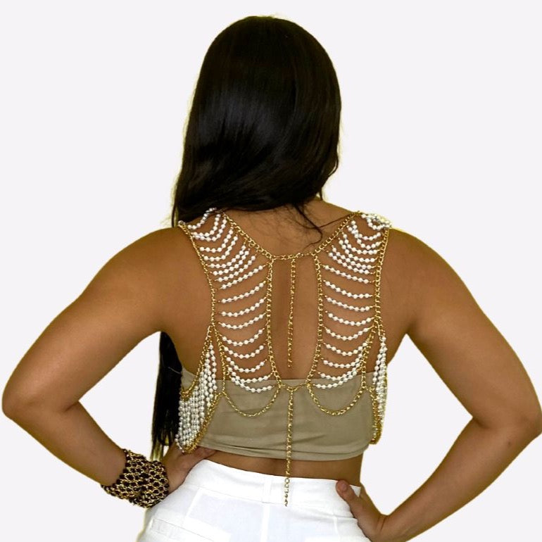 White Pearls Beads Fashion Crop Top