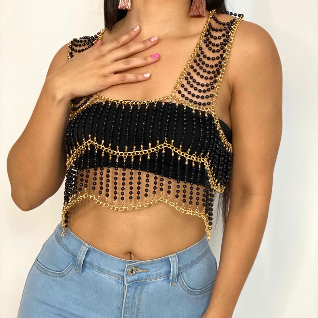 Black Beads Crop Top