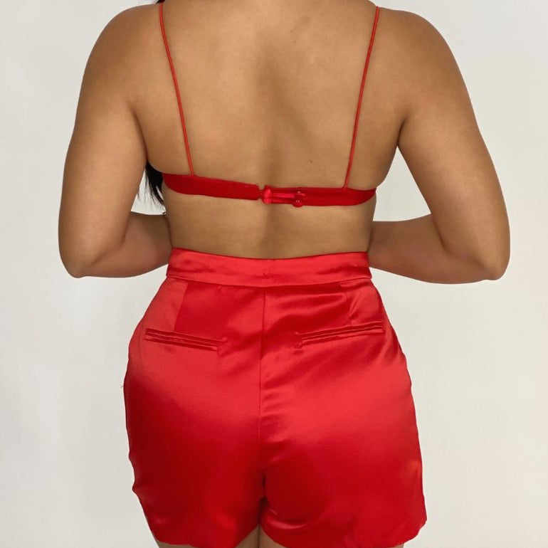 Bella Satin Blazer Bralette Short Set 3 pieces