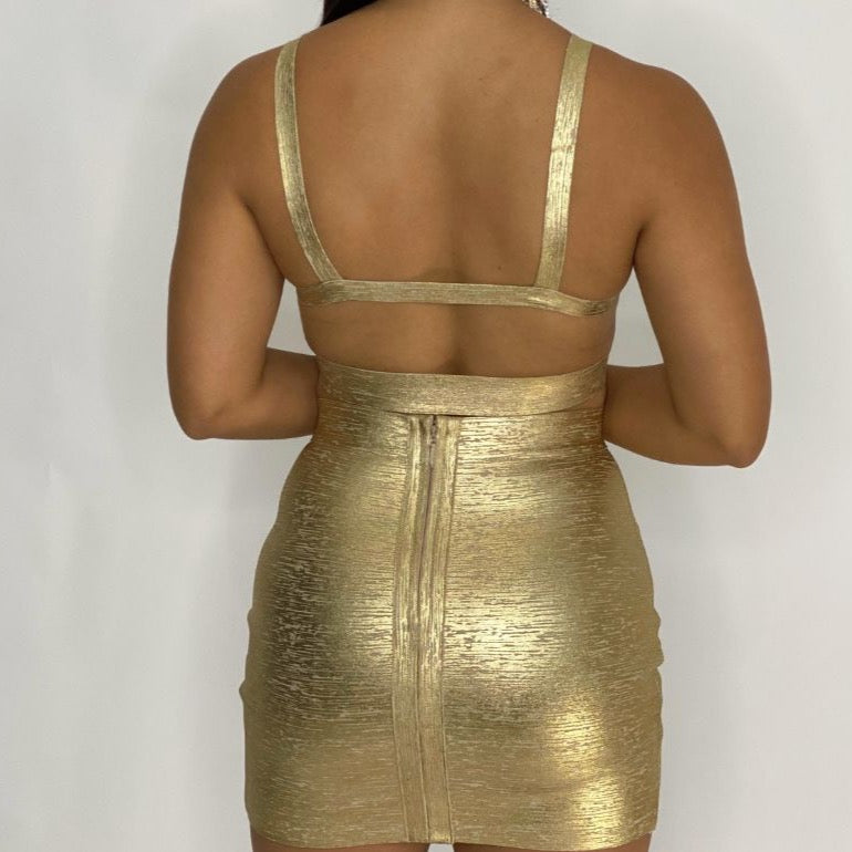 Gold 2 Pieces  Crop Top and Skirt Set