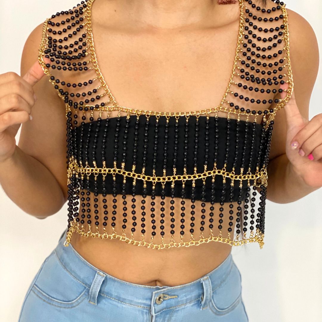 Black Beads Crop Top